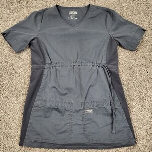 Cherokee Premium Core Stretch‎ Women's XS Gray Scrub Top V Neck Drawstring